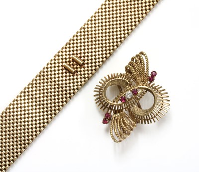 Lot 164 - A 9ct gold ruby and diamond bracelet, by Sannit and Stein, c.1960