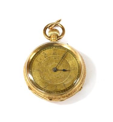 Lot 453 - A Swiss gold pin set open-faced fob watch