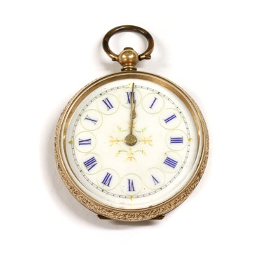 Lot 452 - A gold key wound open-faced fob watch