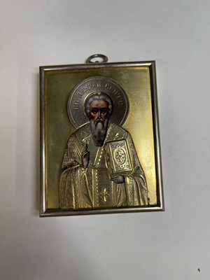 Lot 628 - A miniature silver gilt icon of St Andrew of Crete