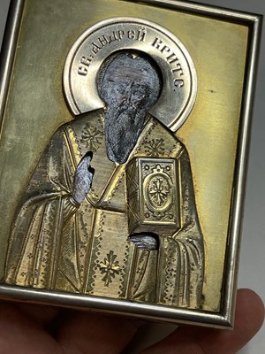 Lot 628 - A miniature silver gilt icon of St Andrew of Crete
