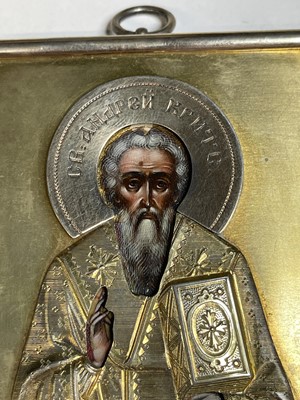 Lot 628 - A miniature silver gilt icon of St Andrew of Crete