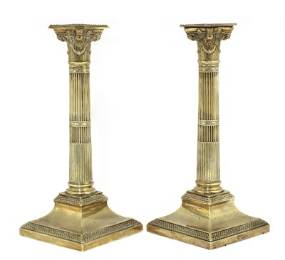 Lot 48 - A pair of Victorian silver Corinthian column candlesticks