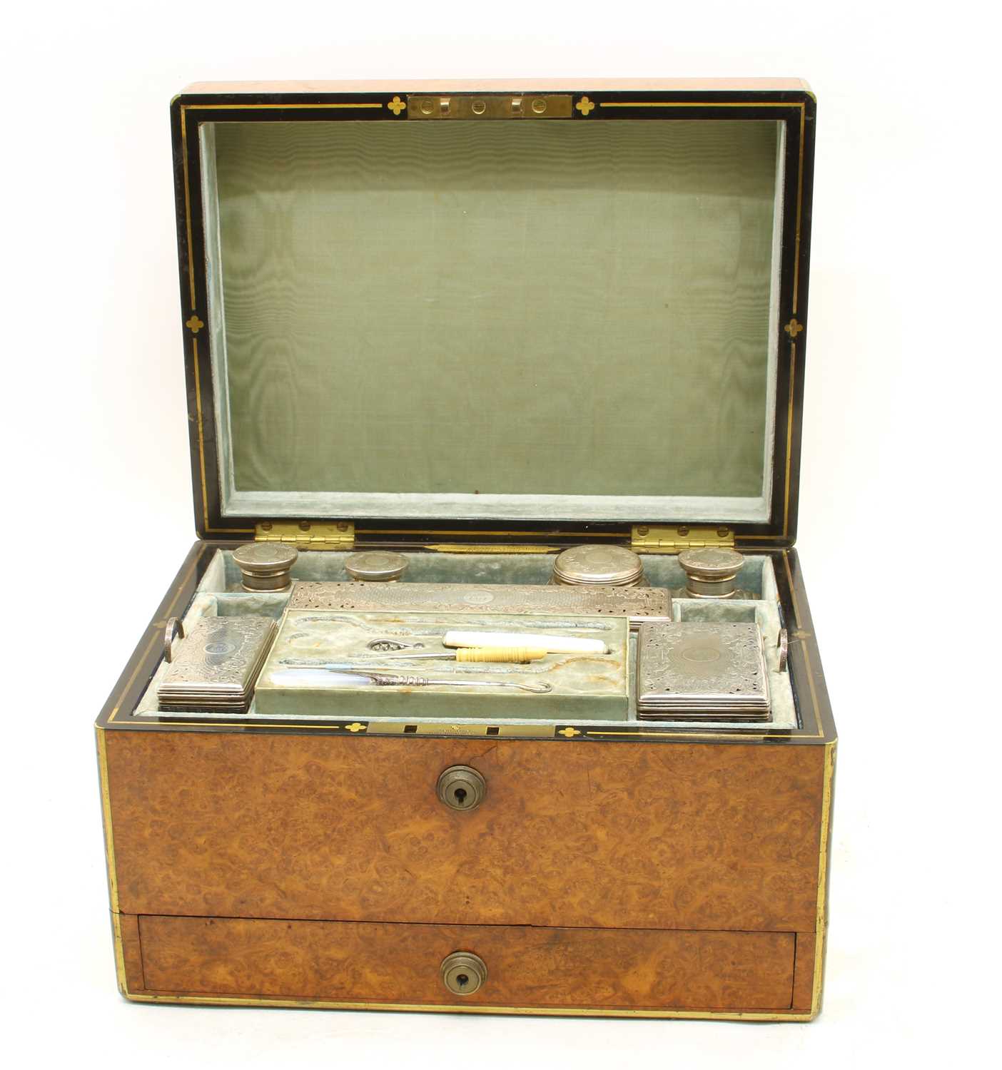 Lot 150 - An early Victorian burr maple fitted vanity case, by J Turrill, Regent Street, London