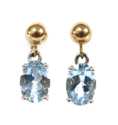 Lot 126 - A pair of gold aquamarine drop earrings