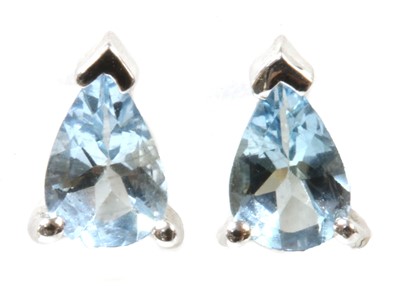 Lot 182 - A pair of 18ct white gold aquamarine stud earrings