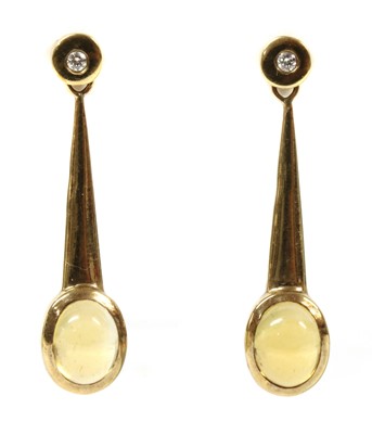 Lot 219 - A pair of 9ct gold citrine and diamond drop earrings