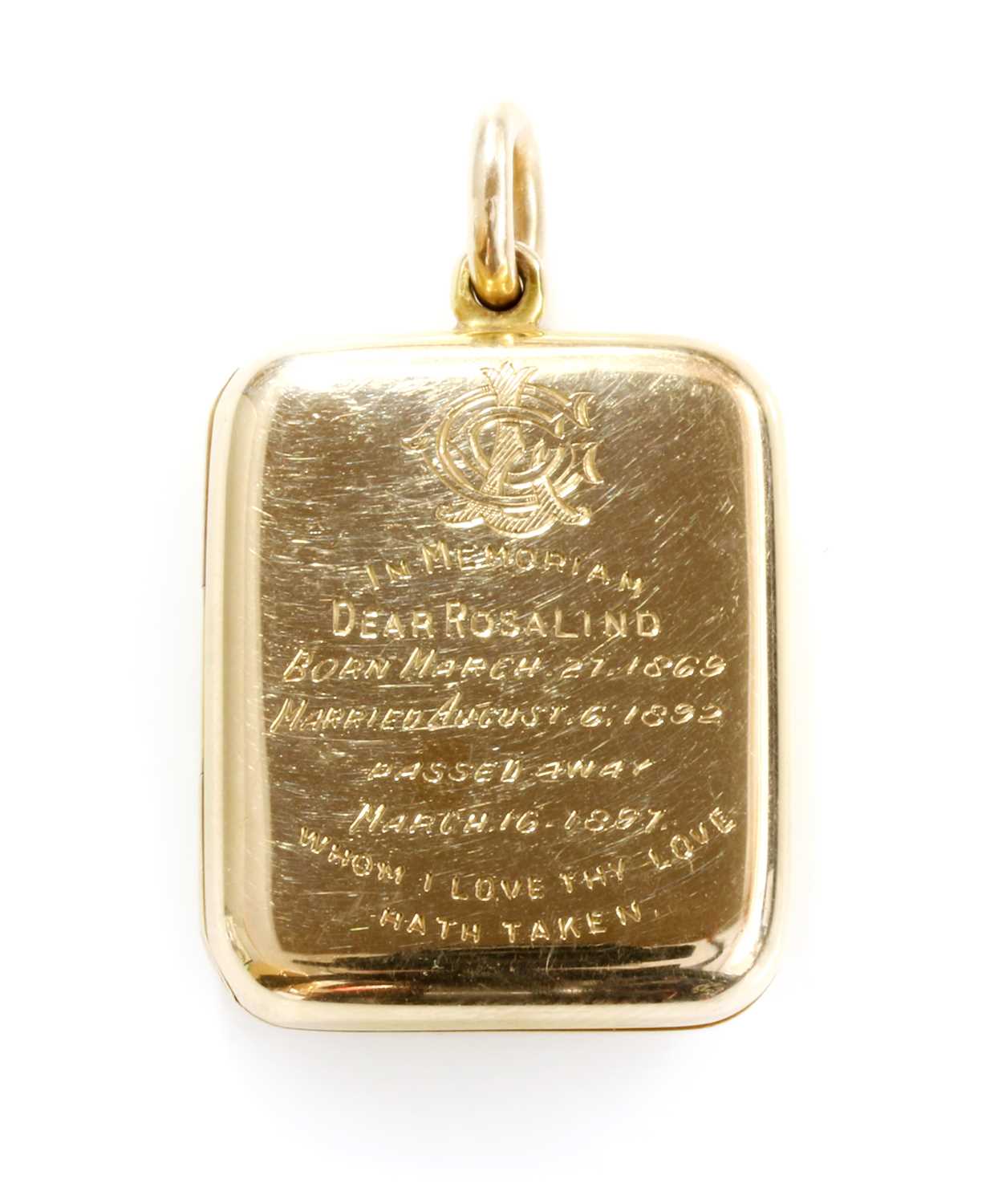 Lot 60 - A late Victorian gold rectangular cushion-shaped hinged locket