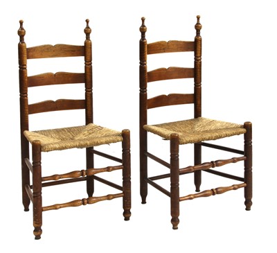 Lot 726 - A pair of American figured maple and ash slat-back side chairs