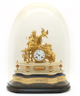 Lot 302 - A late 19th century French gilt and alabaster mantle clock