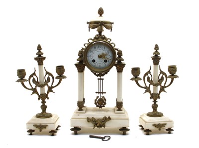 Lot 265 - A late 19th century French marble portico clock and garniture