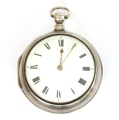 Lot 428 - A Georgian sterling silver pair cased fusee verge pocket watch