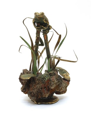 Lot 339 - A mid 20th century San-Francisco bronze sculpture of a frog perched on two bamboo poles