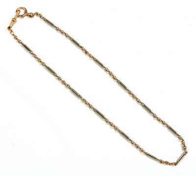 Lot 424 - A two colour gold fancy link Albert chain