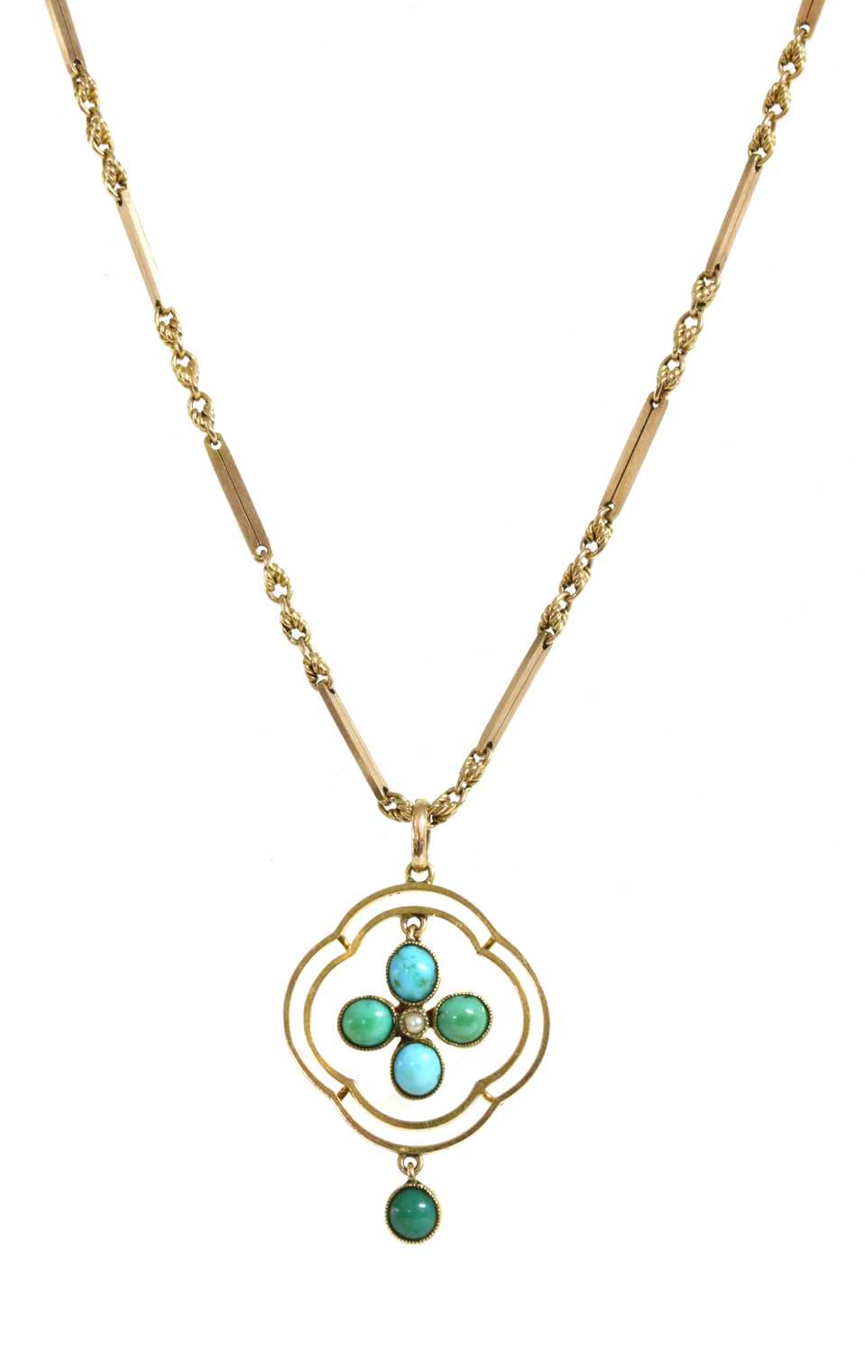 Lot 17 - A gold turquoise and split pearl pendant