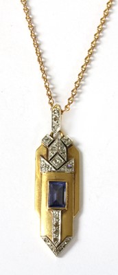 Lot 96 - A French Art Deco sapphire and diamond pendant
