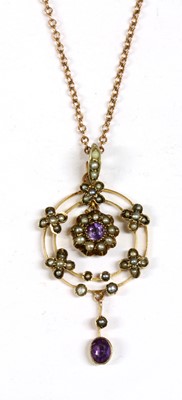 Lot 40 - A gold amethyst and split pearl pendant