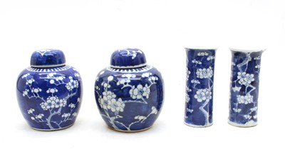 Lot 223 - A pair of Chinese blue and white ginger jars and covers