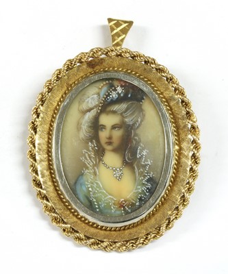 Lot 310 - An 18ct gold diamond set portrait miniature brooch/pendant