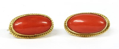 Lot 92 - A pair of Italian gold coral earrings