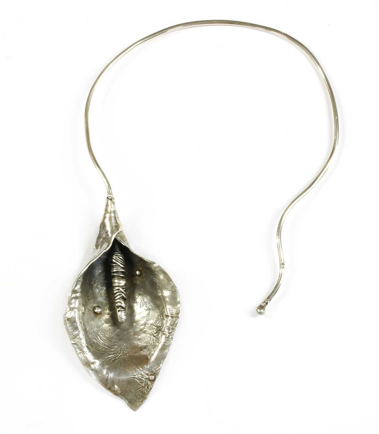 A sterling silver asymmetric collar, by Gabriella Lane,