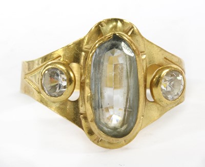Lot 232 - A gold three stone synthetic spinel ring