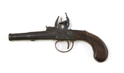 Lot 763 - A flintlock cannon barrel pocket pistol by Delaney of London