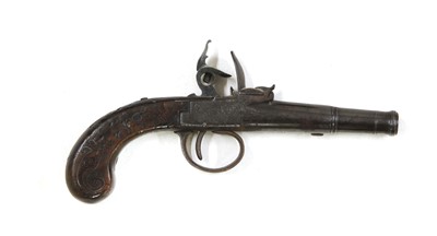 Lot 763 - A flintlock cannon barrel pocket pistol by Delaney of London