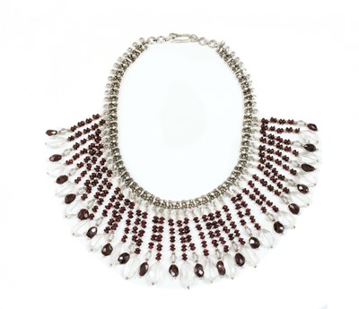 Lot 232 - A silver garnet and rock crystal quartz fringe necklace