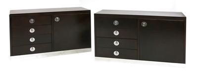Lot 376 - A pair of Italian brown leather and steel cabinets