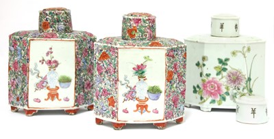 Lot 443 - A pair of Chinese famille rose millefleurs tea caddies