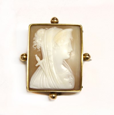 Lot 375 - A rectangular gold shell cameo brooch