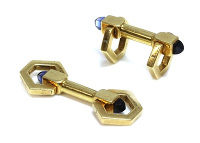 Lot 203 - A pair of gold and sapphire geometric bar link cufflinks