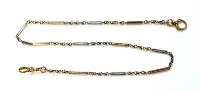 Lot 488 - An early 20th century two colour gold alternating yellow and white bar and knot link watch chain