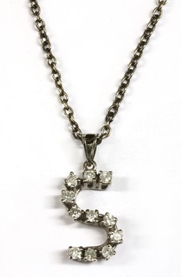 Lot 150 - A white gold diamond set initial 'S' pendant
