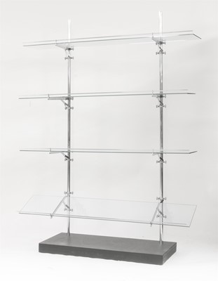 Lot 417 - A pair of chrome and glass shelves
