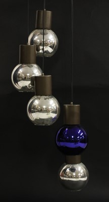 Lot 452 - An Italian mirrored glass five-ball adjustable hanging light