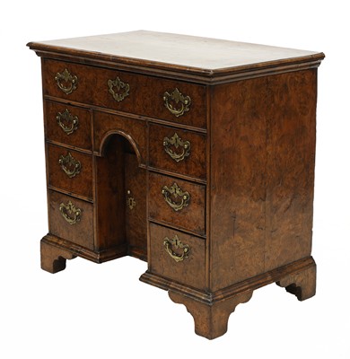 Lot 362 - A Queen Anne burr elm kneehole desk