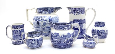 Lot 197 - A large collection of Copeland Spode blue and white Italian ware jugs of varying sizes