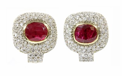 Lot 400 - A pair of Italian two colour gold, ruby and diamond earrings