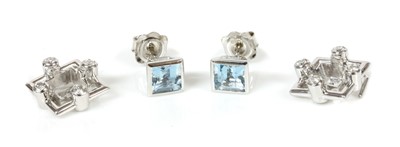 Lot 330 - A pair of 18ct white gold aquamarine diamond stud earrings, c.2000