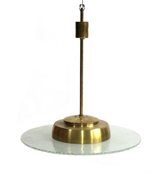 Lot 340 - A Swedish modernist cut-glass disk and brass ceiling lamp