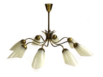 Lot 265 - An Italian brass and glass chandelier
