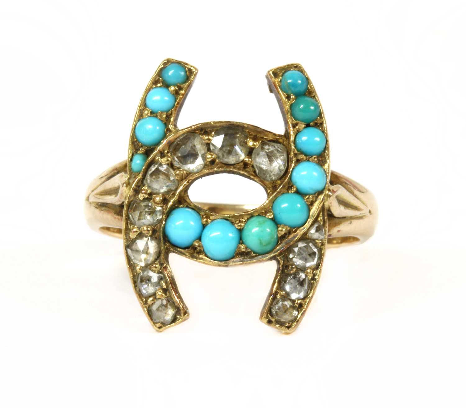 Lot 5 - A gold diamond and turquoise horseshoe ring