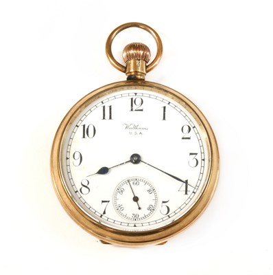 Lot 439 - A 9ct gold Watlham top wind open-faced pocket watch