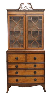 Lot 490 - A Regency satinwood and mahogany secretaire bookcase