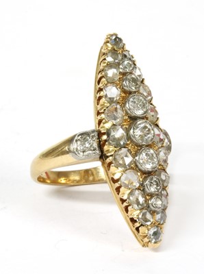 Lot 36 - A gold navette shaped diamond cluster ring