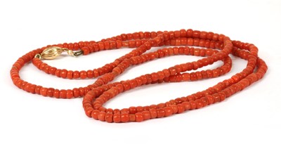 Lot 88 - A single row uniform coral bead necklace