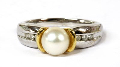 Lot 248 - An 18ct white gold cultured pearl and diamond ring
