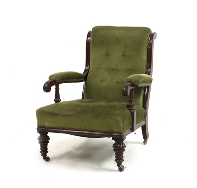 Lot 368 - A green draylon upholstered mahogany library armchair